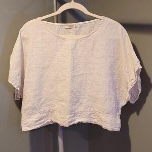 Terzo Milennio 100% Linen Dolman Short Sleeve Crop Top, Women's Size L, White